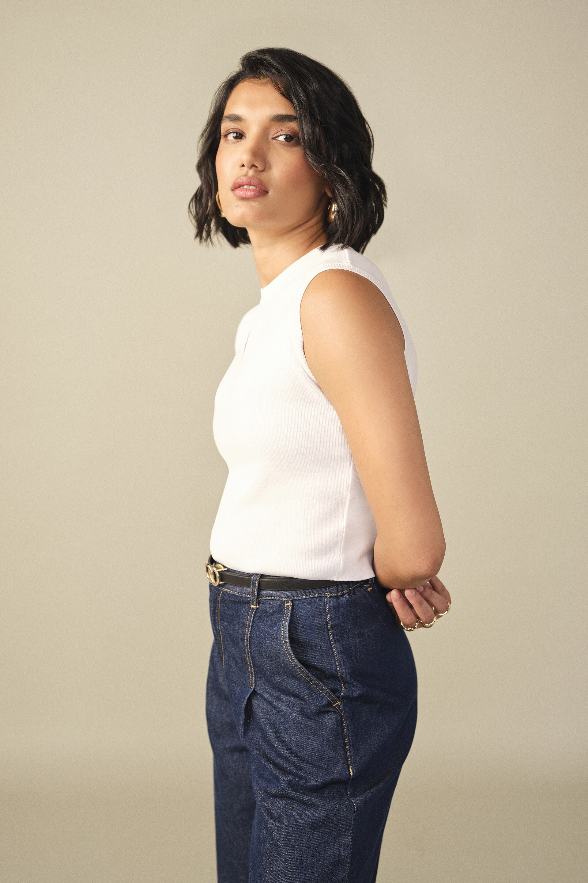 Bodycon Cotton Crop Top in Off White, Off White, image 2